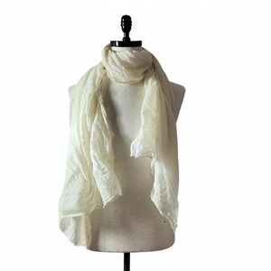 Cream Wool Silk Blend Gauze Scarf Wrap Shawl Large Lightweight
